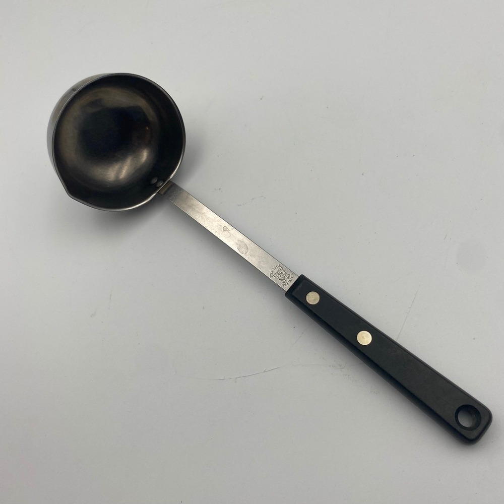 Ekco Forge Stainless Steel Soup Ladle Black Riveted Handle Pour Spout USA Made